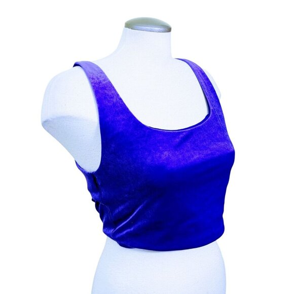 Athleta Womens Crop Top Medium Velvet Cut Out Noble Blue Purple Athleisure - Picture 5 of 9